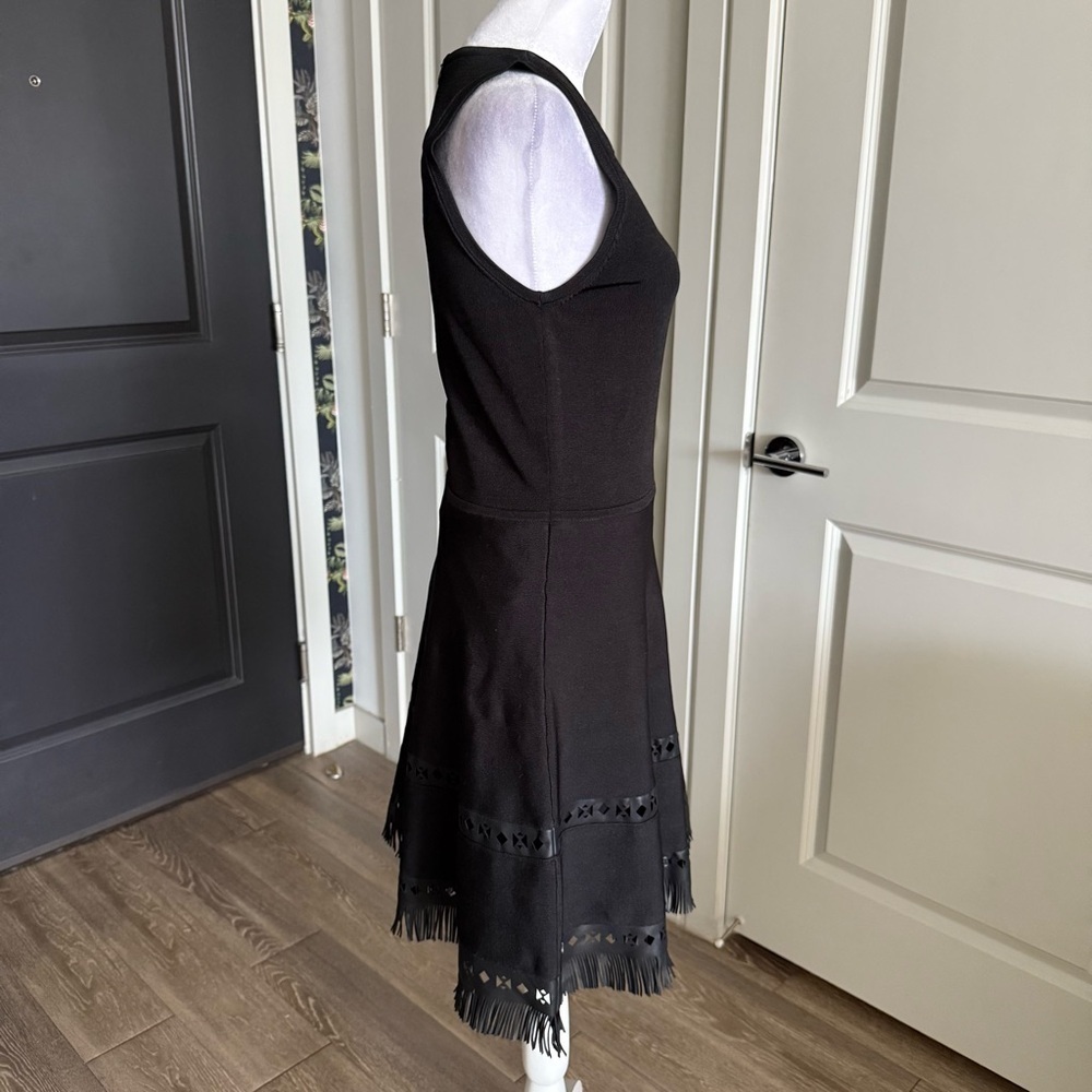 NWT Parker Black Fit and Flare Sweater Knit Dress with Fringe Hem Size M - Picture 3 of 10